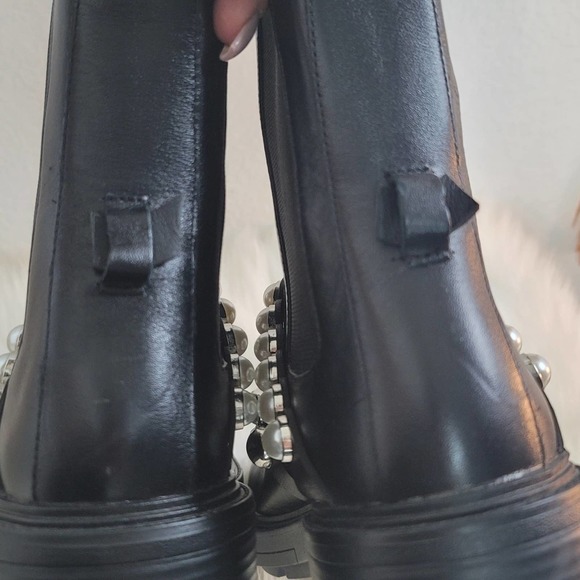 ZARA NWT PEARL STRAPPED LOW HEEL VEGAN LEATHER ANKLE BLACK  BOOTS WOMEN'S SZ 6.5 - Picture 12 of 13